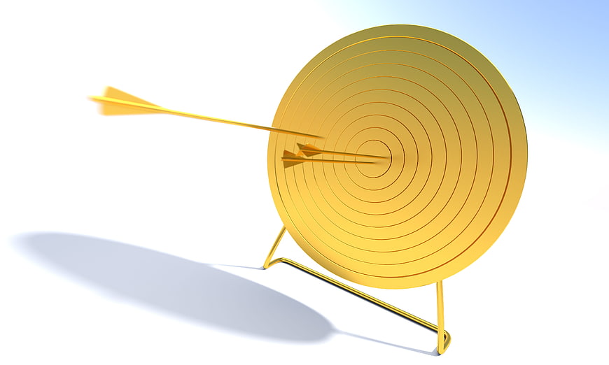 Golden 3D Target with Arrows Hitting Bullseye