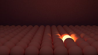 Abstract glowing sphere among dark red balls