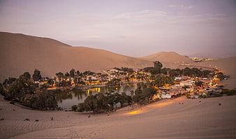 Huacachina Oasis Peru Desert Landscape Dusk