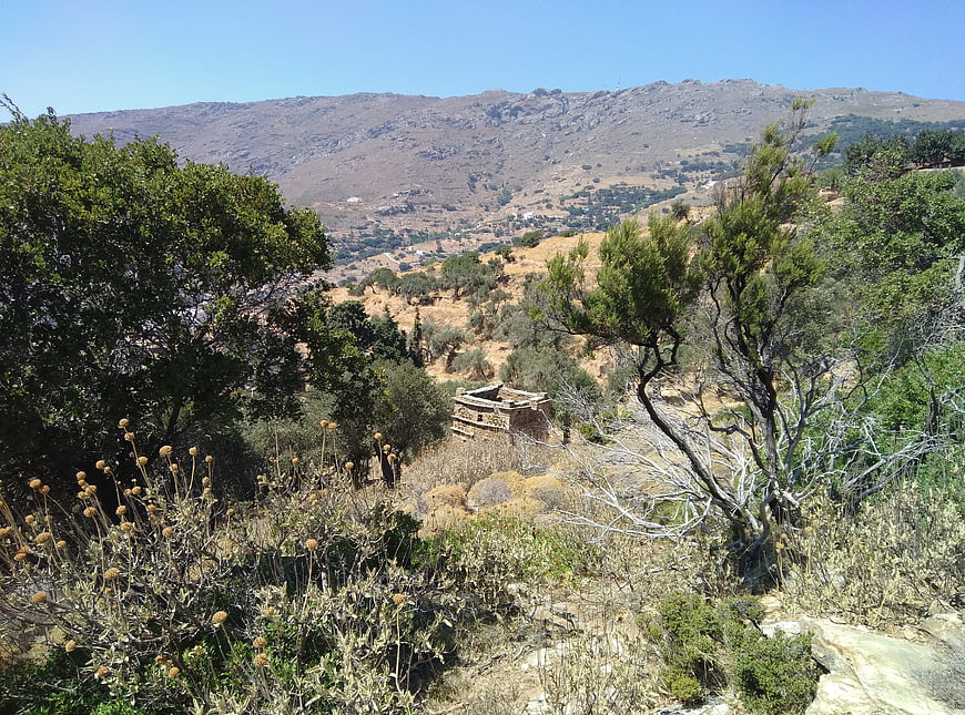 Rustic stone ruin in Mediterranean mountain landscape