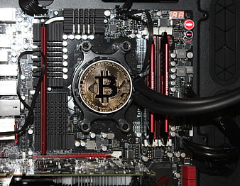 Bitcoin Coin On Computer Motherboard CPU Socket
