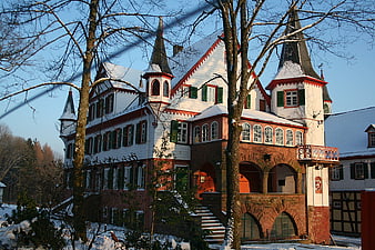 Snow-covered Eulbacher Castle in Winter