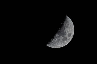 Crescent Moon with Craters Against Black Night Sky