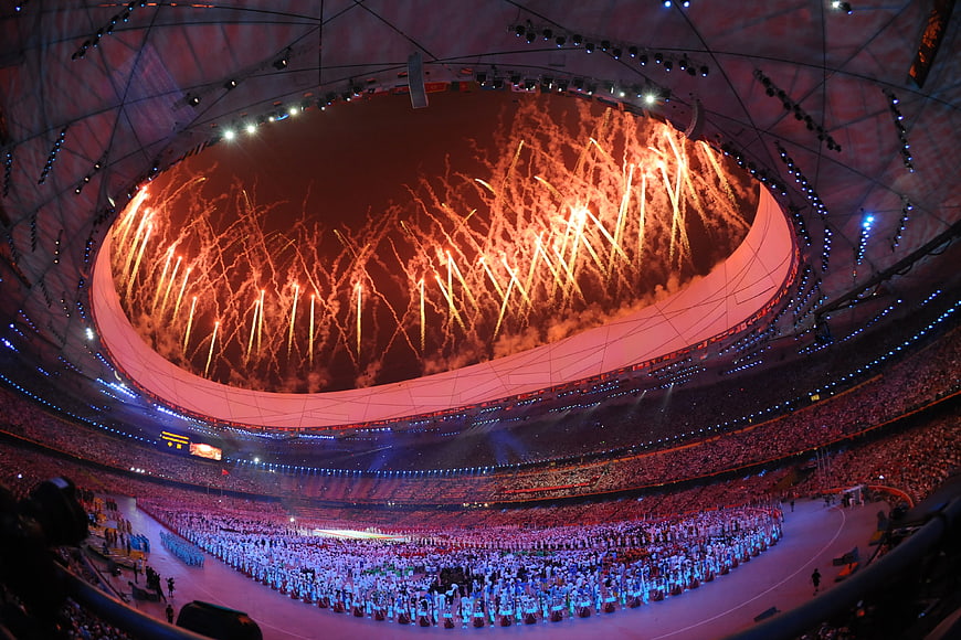 Fireworks Explode Over Stadium During Olympic Opening Ceremony