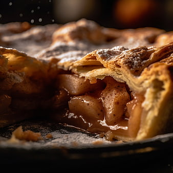 Close-up of homemade apple pie with flaky crust