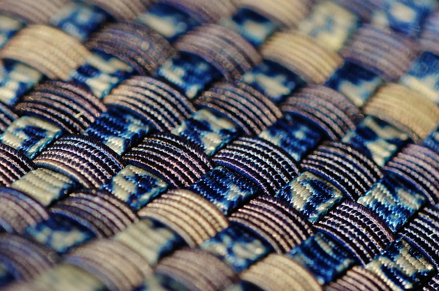 Close-up of Blue, Black, and Gold Woven Textile Pattern