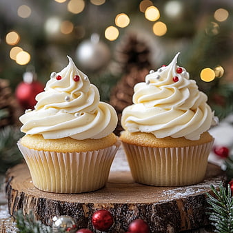Festive Vanilla Cupcakes with Holiday Decorations