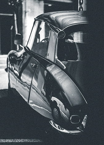 Vintage Classic Car Parked in Black and White