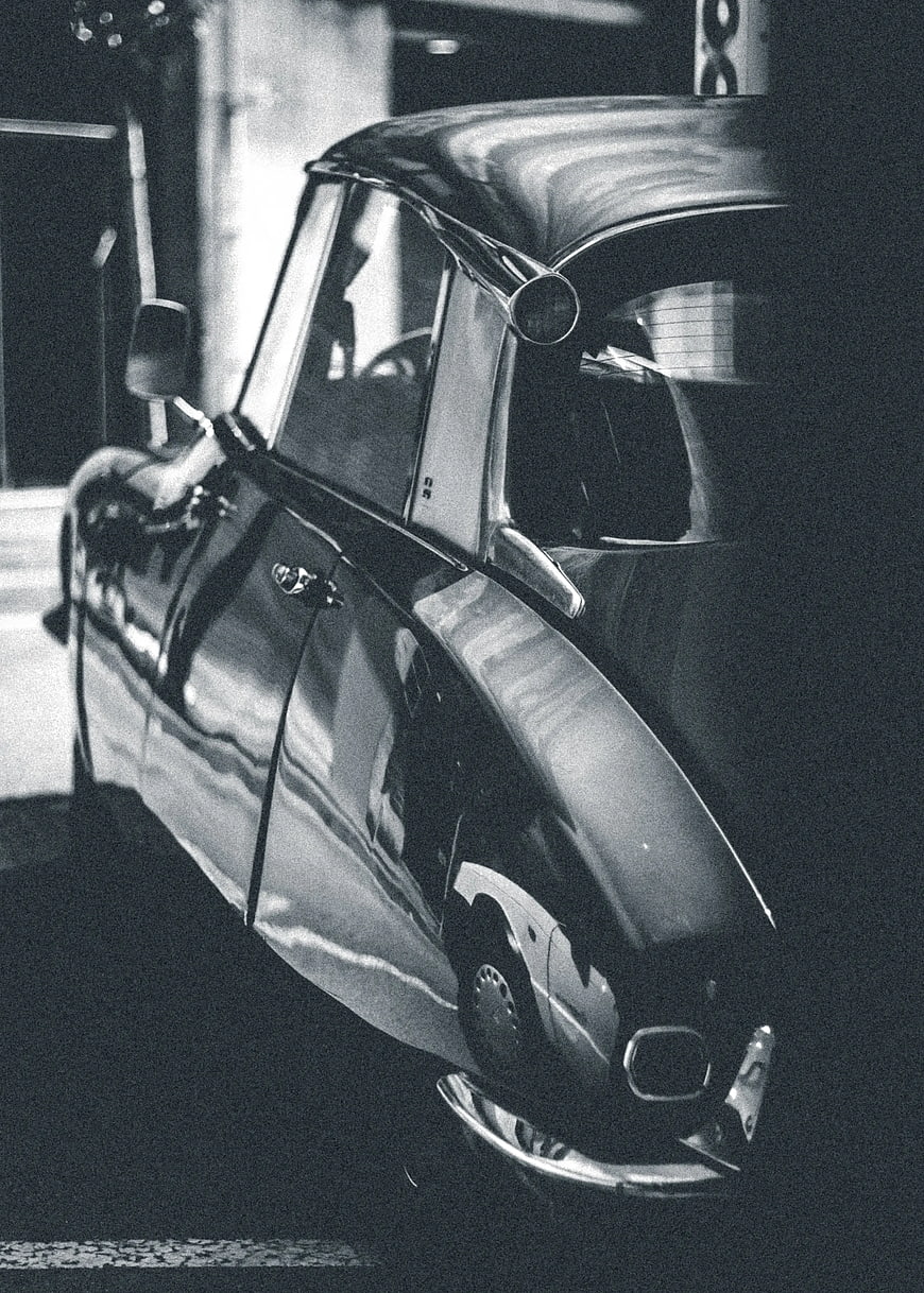 Vintage Classic Car Parked in Black and White