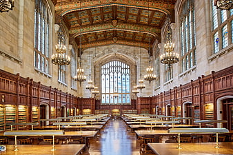 Grand Historic Library Interior With Gothic Arches And Ornate Ceiling