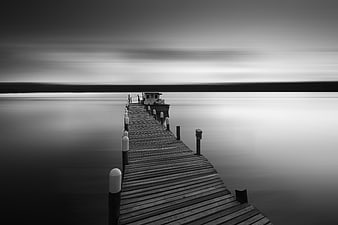 Minimalist Black and White Long Exposure Wooden Pier