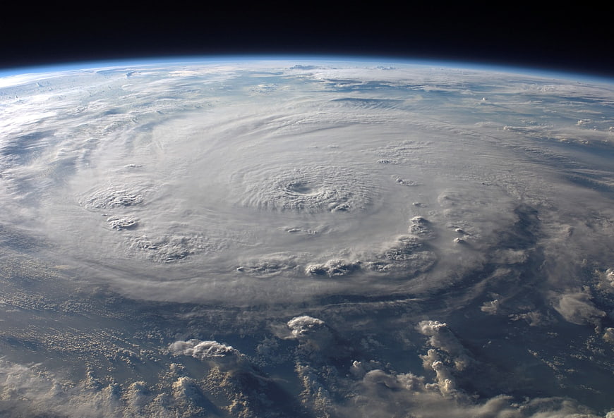 Aerial view of a massive hurricane from space