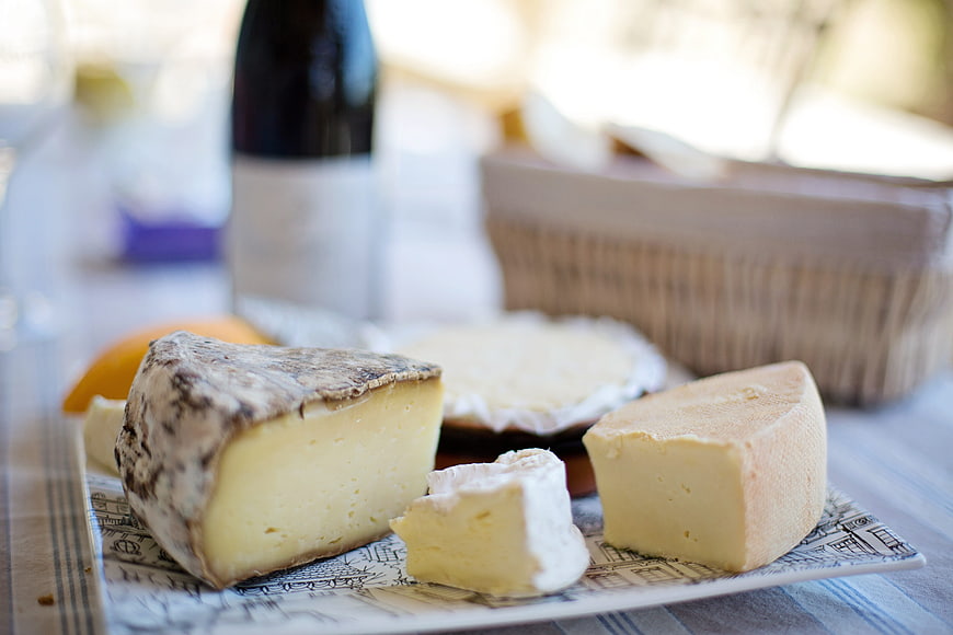 Assorted French Cheese Platter with Wine and Bread