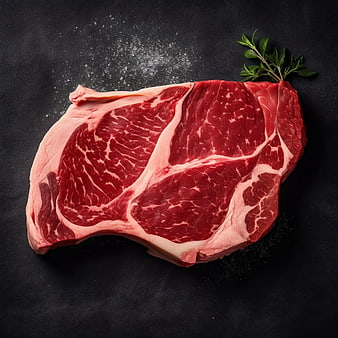 Raw Ribeye Steak with Rosemary on Dark Background