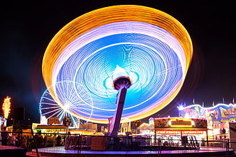 Long Exposure Carnival Ride Light Trails at Night
