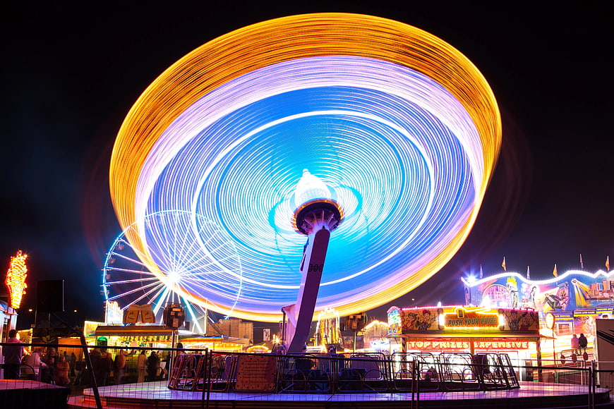 Long Exposure Carnival Ride Light Trails at Night