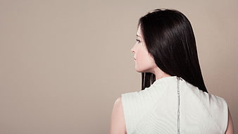 Side Profile Portrait of Woman with Long Dark Hair