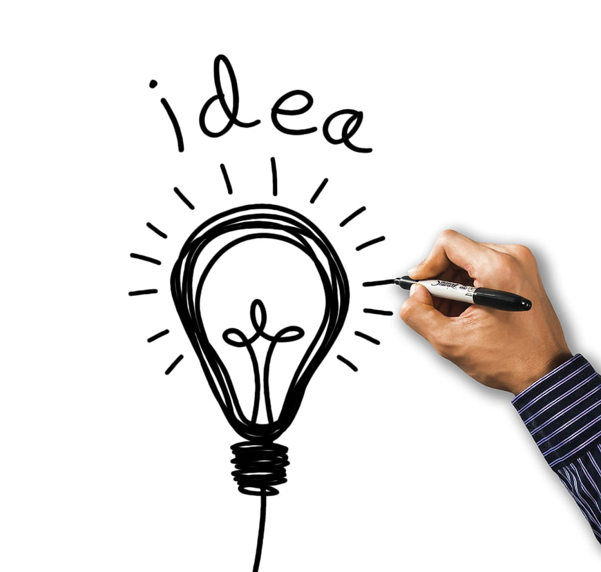 Hand drawing lightbulb sketch with word idea on white background