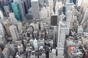 Aerial View of Dense Manhattan Skyline and Skyscrapers