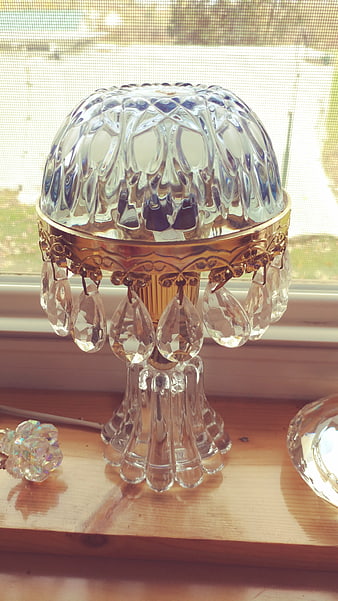 Vintage Crystal Table Lamp with Gold Base