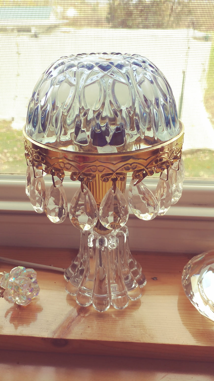 Vintage Crystal Table Lamp with Gold Base