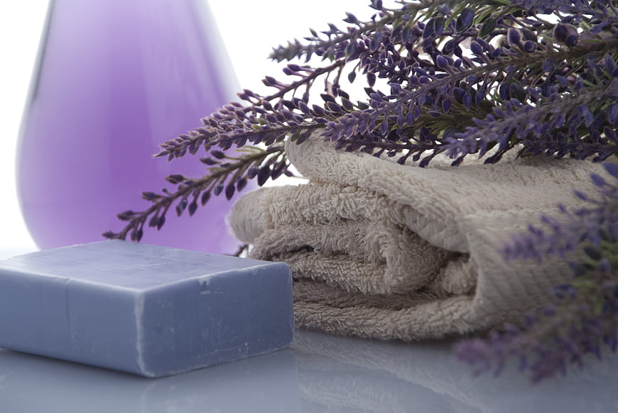 Lavender Soap and Towels Spa Relaxation Still Life