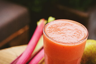 Fresh Rhubarb Smoothie with Stalks and Pear