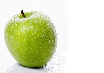 Fresh Green Apple With Water Droplets On White Background
