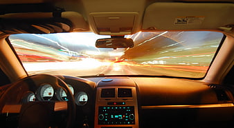 Fast Driving at Night from Car Interior with Light Trails