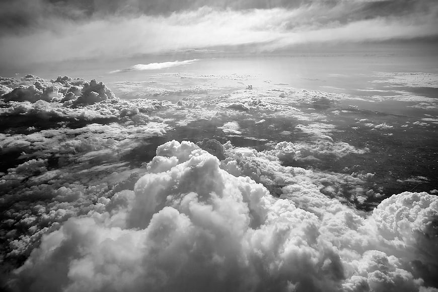 Dramatic Black and White Aerial View of Clouds