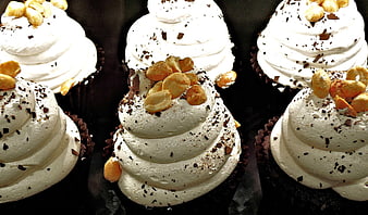Chocolate Cupcakes with White Frosting and Peanuts