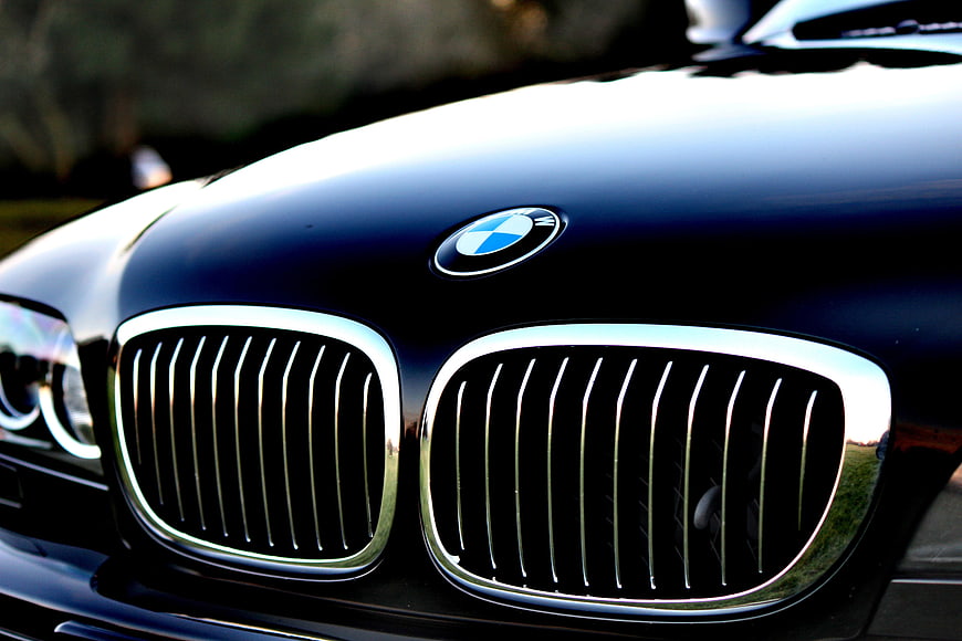 Close-up of Black BMW Front Grille and Emblem