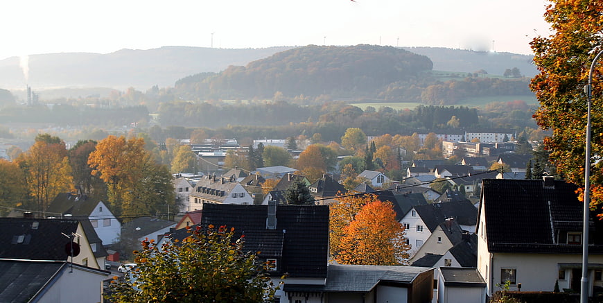 Autumn landscape of Westerburg town in the Westerwald hills