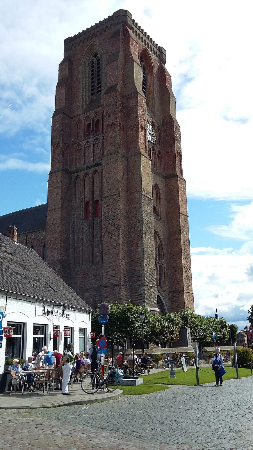 Historic brick church tower in Lissewege, Bruges, Belgium