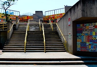 Urban Concrete Staircase with Colorful Mosaic Art