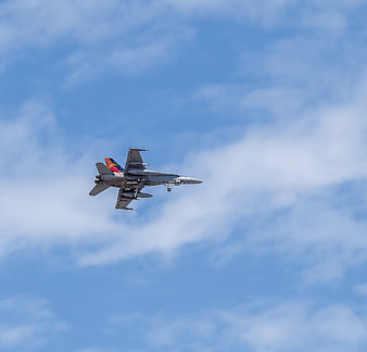 FA-18 Hornet Fighter Jet Flying in Blue Sky
