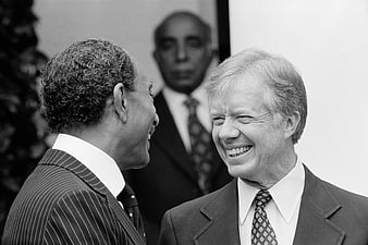 Jimmy Carter and Anwar Sadat Sharing a Moment of Laughter