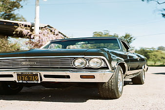 Classic Black Chevrolet El Camino Parked Outdoors