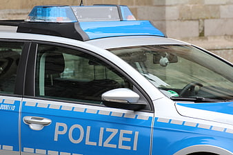 Close-up of German Police Car with Blue Lights