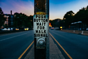 Close-up of Push Button Wait for Walk Signal on Street Pole