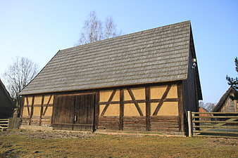 Traditional Timber-Framed Barn in Open-Air Museum