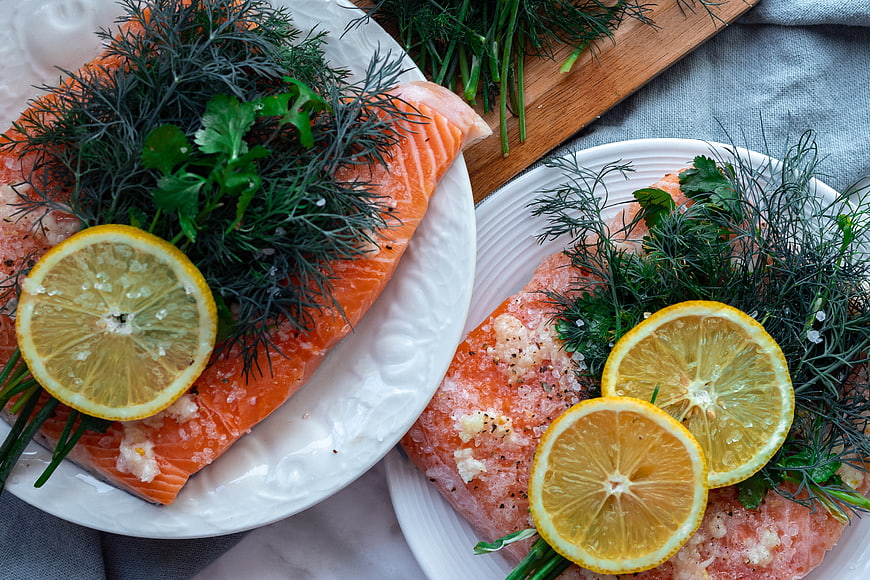 Fresh Salmon Fillets with Dill, Lemon, and Salt for Gravlax