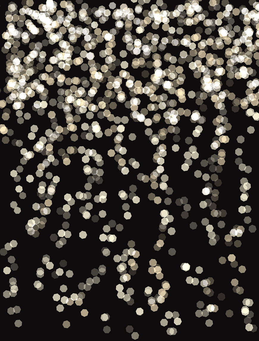 Gold and Silver Bokeh Lights on Black Background