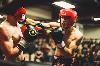 Amateur Boxers Sparring in Gym Ring