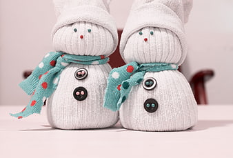 Cute Knitted Snowman Ornaments with Teal Scarves and Buttons