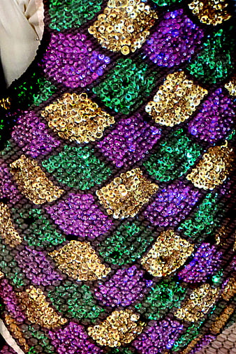Close-up of colorful sequin fabric pattern