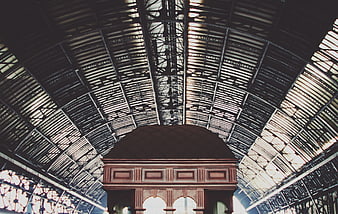 Low angle view of industrial metal roof structure