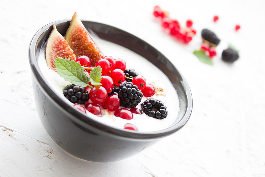 Healthy Yogurt Bowl with Fresh Berries and Mint