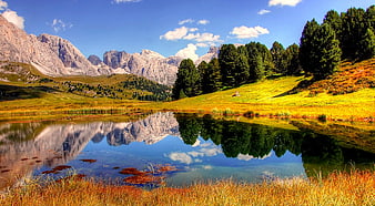Scenic Alpine Lake with Mountain Reflections in the Dolomites