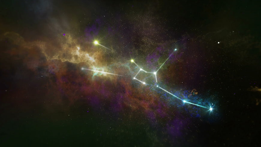 Scorpio Constellation Star Map Over Colorful Cosmic Nebula Background